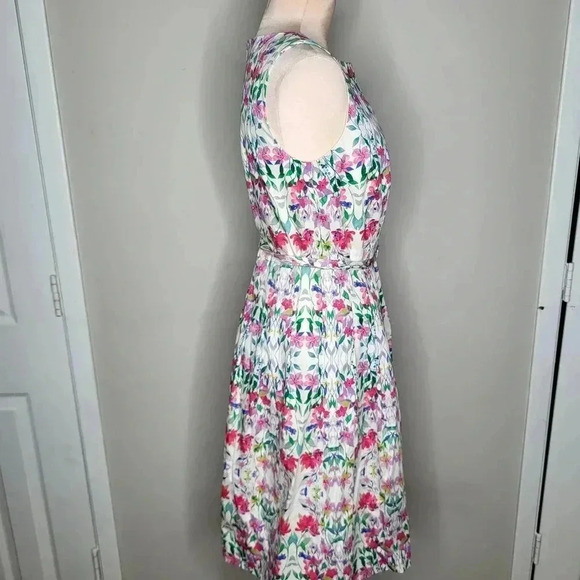 Talbots Blue Pink Falling Floral Rose Fit Flare Pockets  Dress 6 Petite Lovely M - Picture 7 of 10